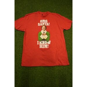 Elf‎ Omg Santa I know Him Christmas T Shirt Mens XL Orange Graphic Print Cotton
